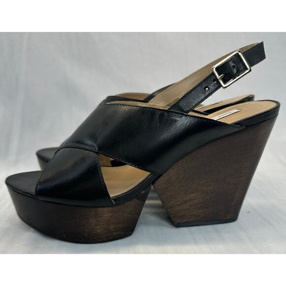 Diane von Furstenberg DVF “Liberty” Wood Platform Heels – Black Leather – Size 8 - Picture 2 of 8